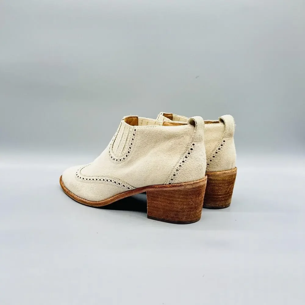 Madewell Boots Womens 8 White Suede Grayson Brogue Chelsea Ankle Block Heel